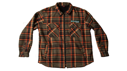 Norwood Sherpa Bonded Flannel Jac-Shirt by Tough Duck, Olive-Rust Plaid