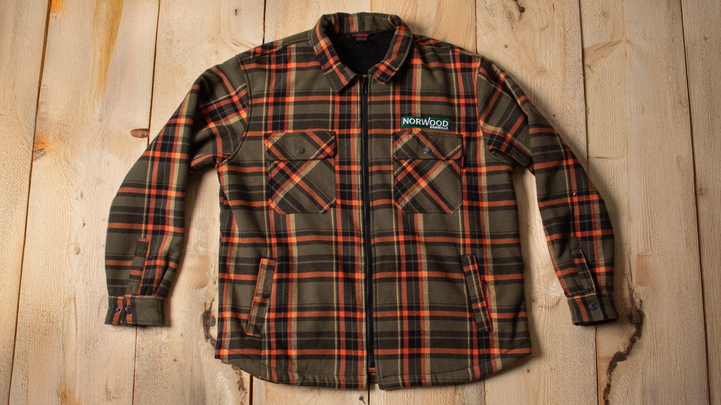 Norwood Sherpa Bonded Flannel Jac-Shirt by Tough Duck, Olive-Rust Plaid