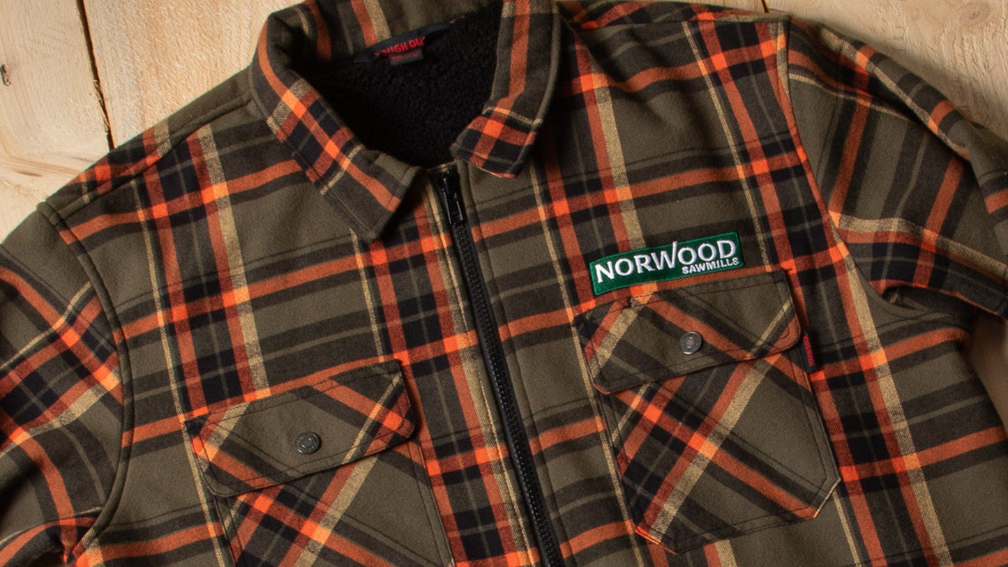 Norwood Sherpa Bonded Flannel Jac-Shirt by Tough Duck, Olive-Rust Plaid